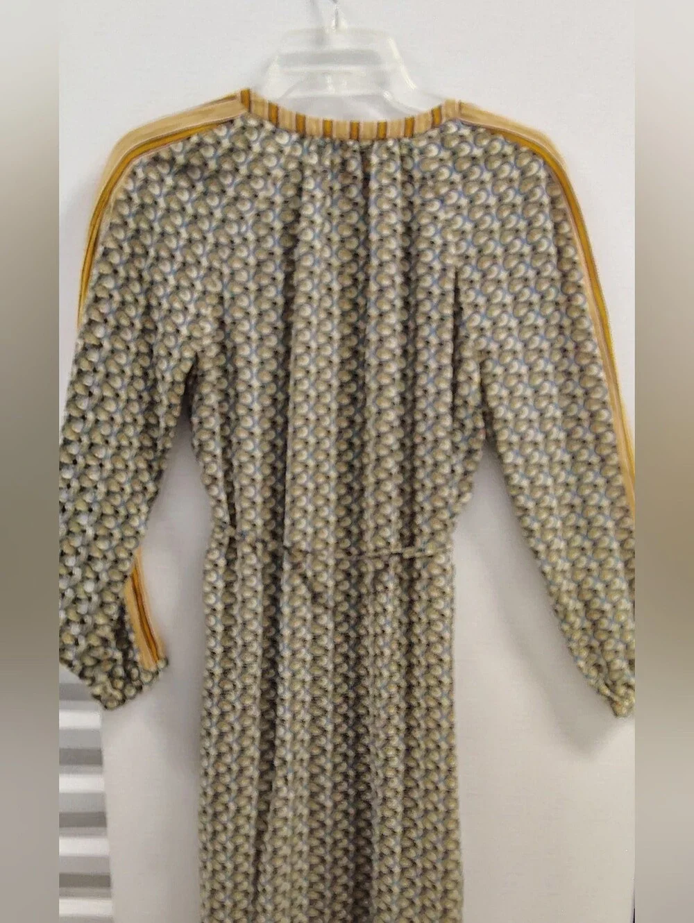 Tory Burch Silk Long-sleeve Relaxed Dress Ties  Waist w Grey Blue Elephants Sz 6